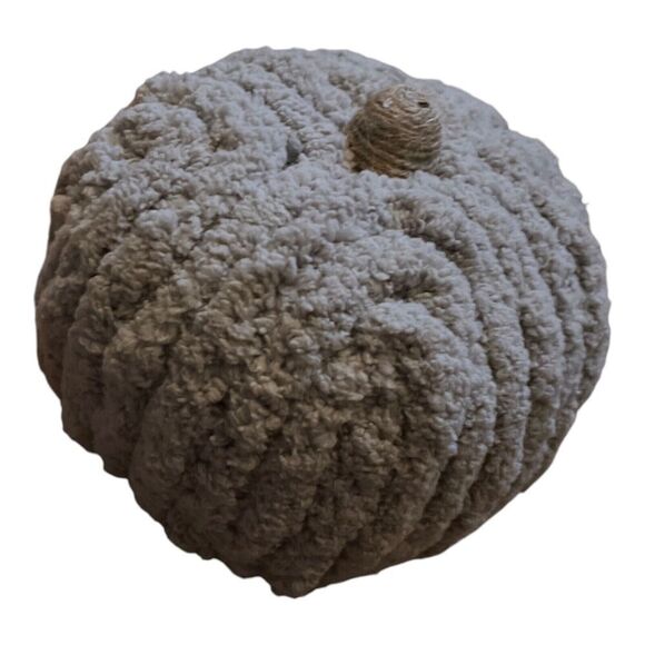 Chenille Pumpkin Halloween Fall Thanksgiving Decor Centerpiece Cozy Grey Twine - Picture 3 of 7